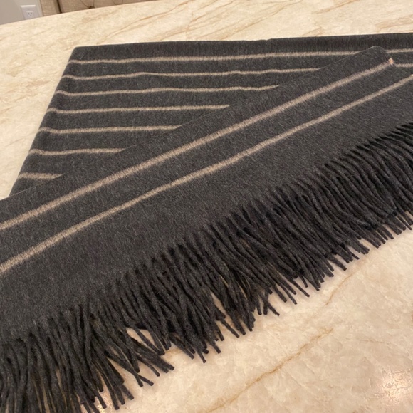 J. Crew Home Striped 100% Cashmere Throw Blanket - Grey/Tan NWOT - Picture 3 of 6